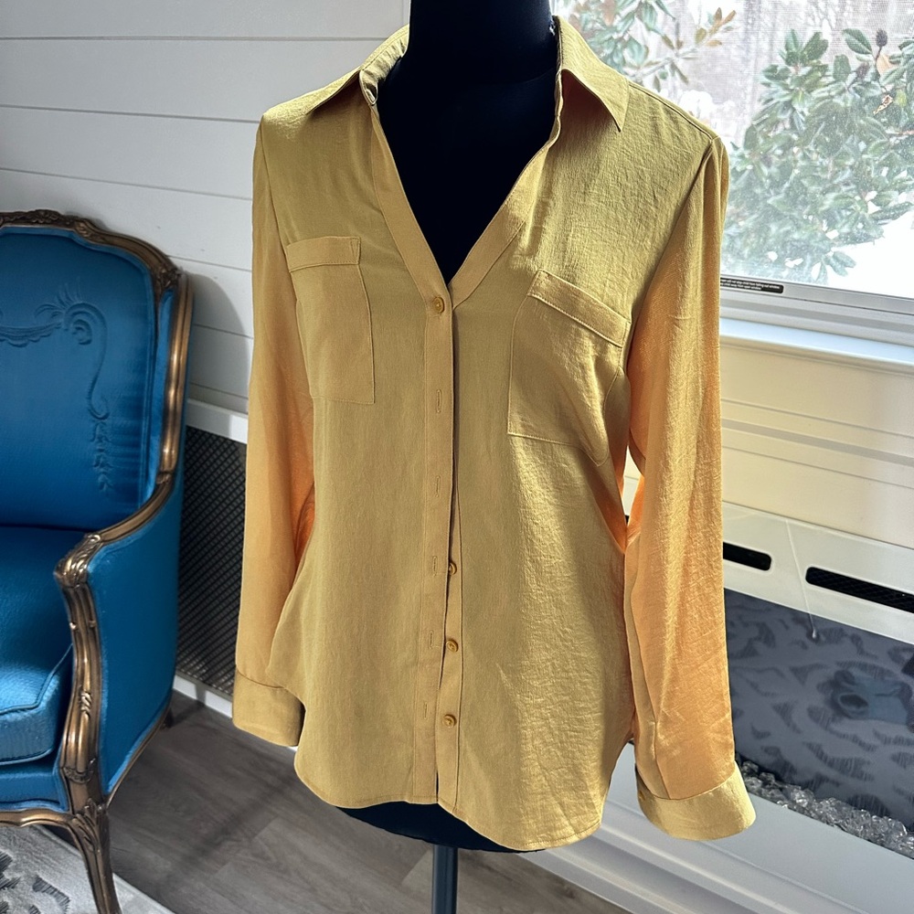 Express Yellow Button-Up Blouse